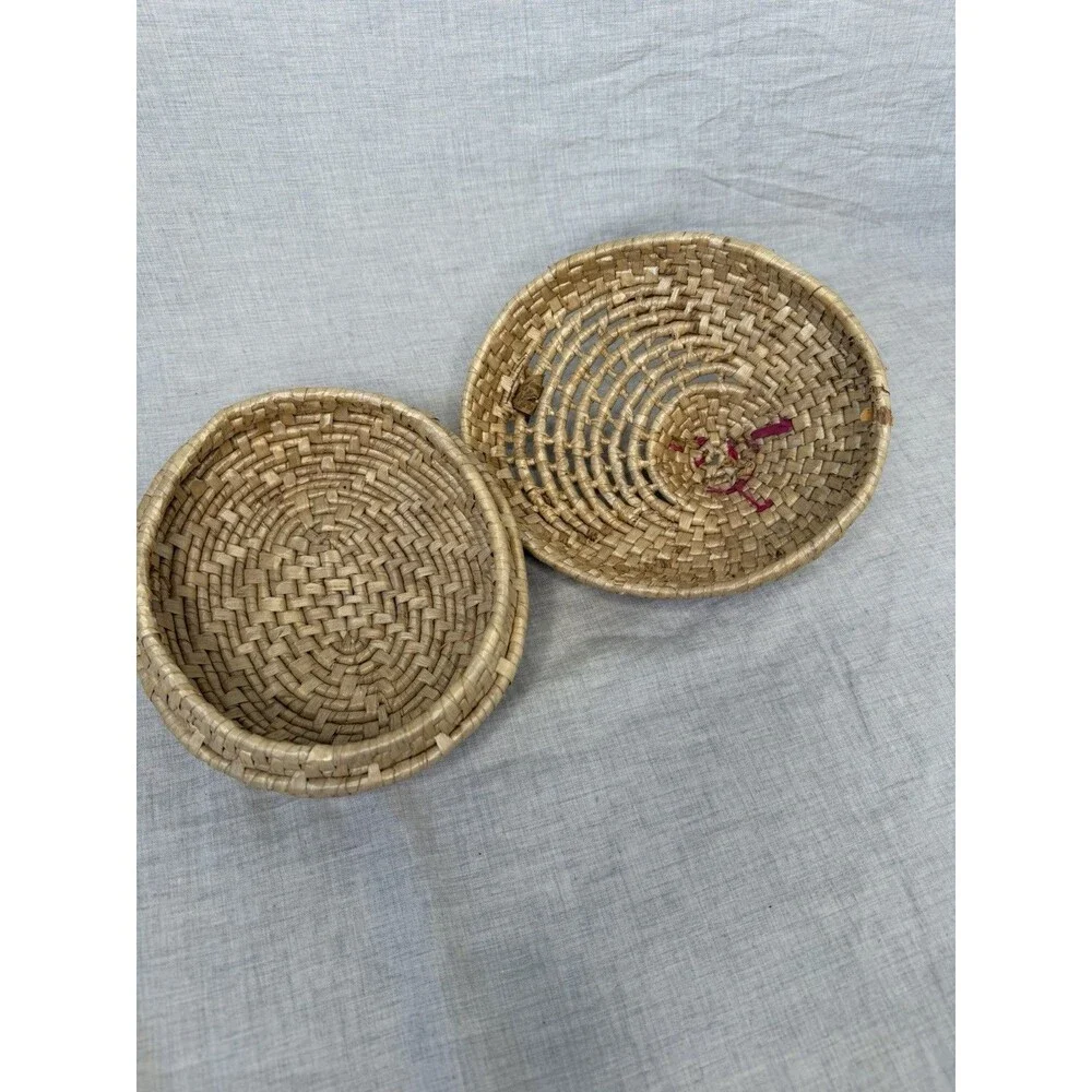 Vintage Rooster Chicken Handmade Woven Wicker Basket W/Lid Boho Rattan Farmhouse